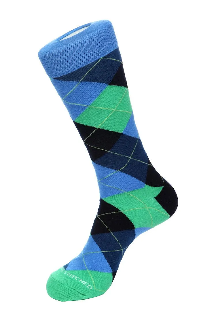 Cherry Blue Argyle Sock