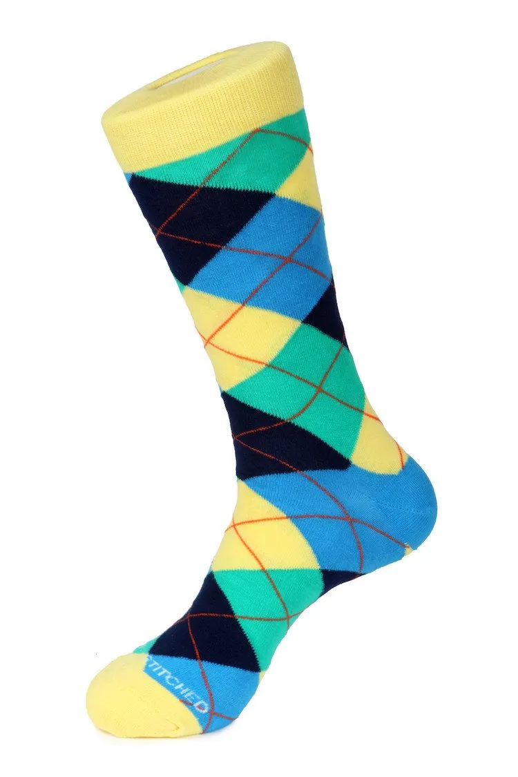 Cherry Blue Argyle Sock