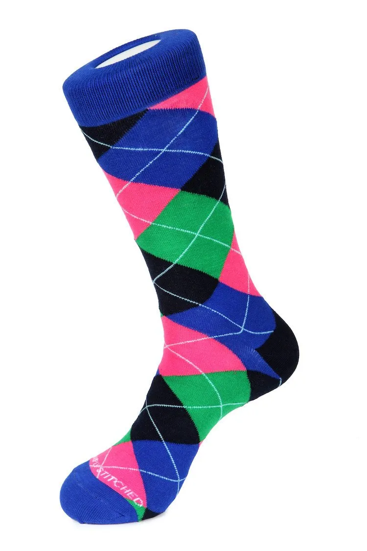 Cherry Blue Argyle Sock