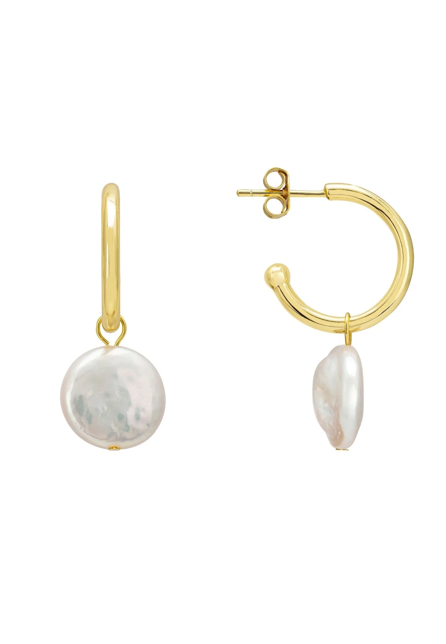 Coin Pearl Hoop Earrings Gold