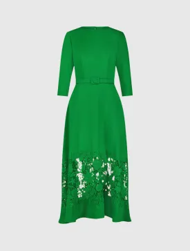 Crepe Boat Neck Midi Dress With Applique Cut Out