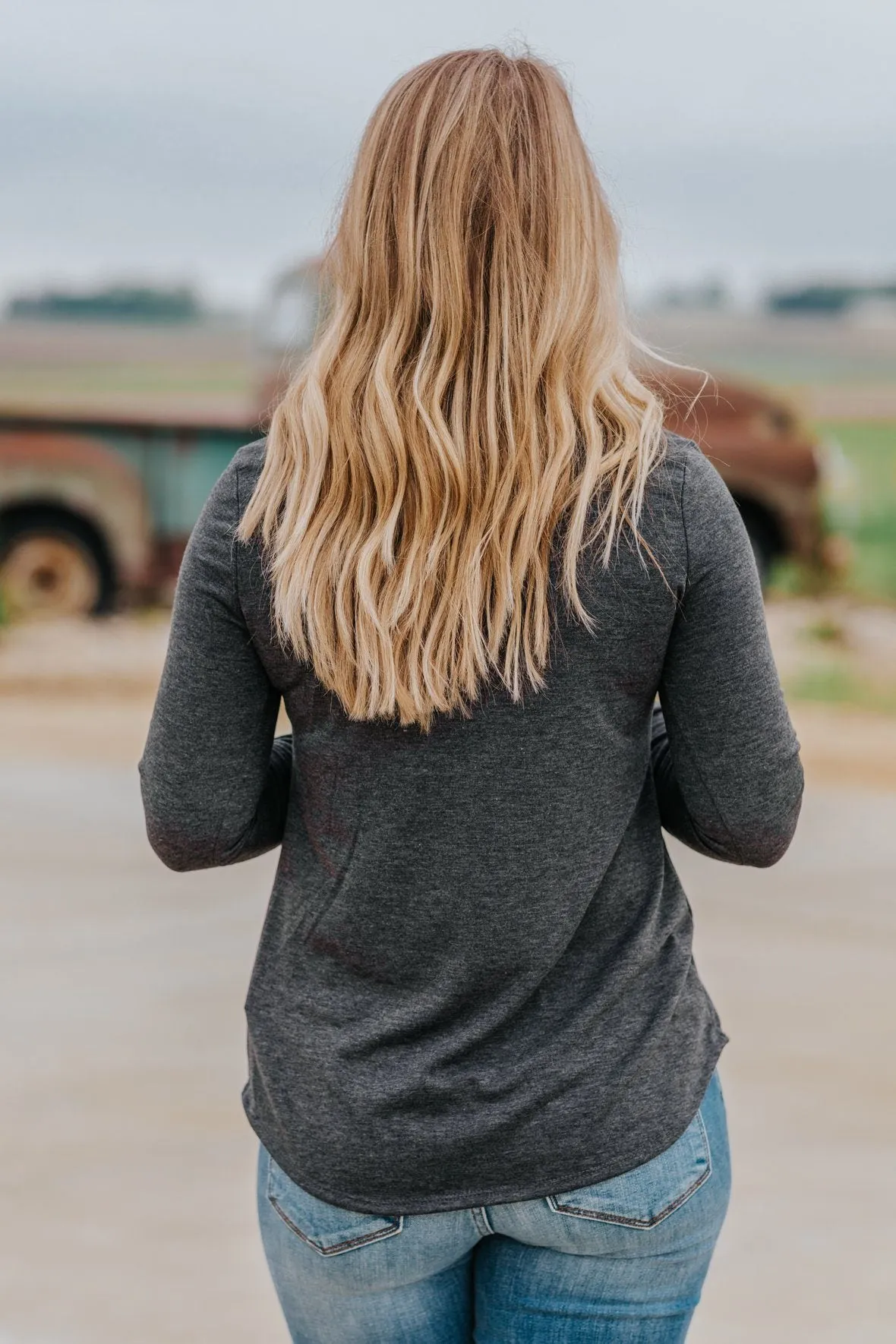 *DEAL* Hello Holidays Plaid Deer Long Sleeve Top in Charcoal