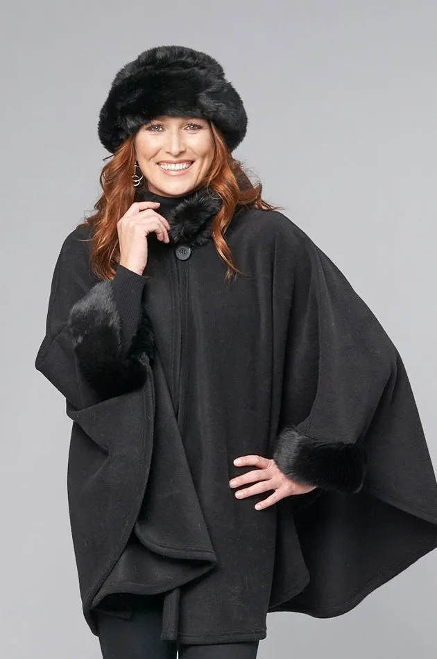 Desmona Faux Fur Trim Fleece Cape