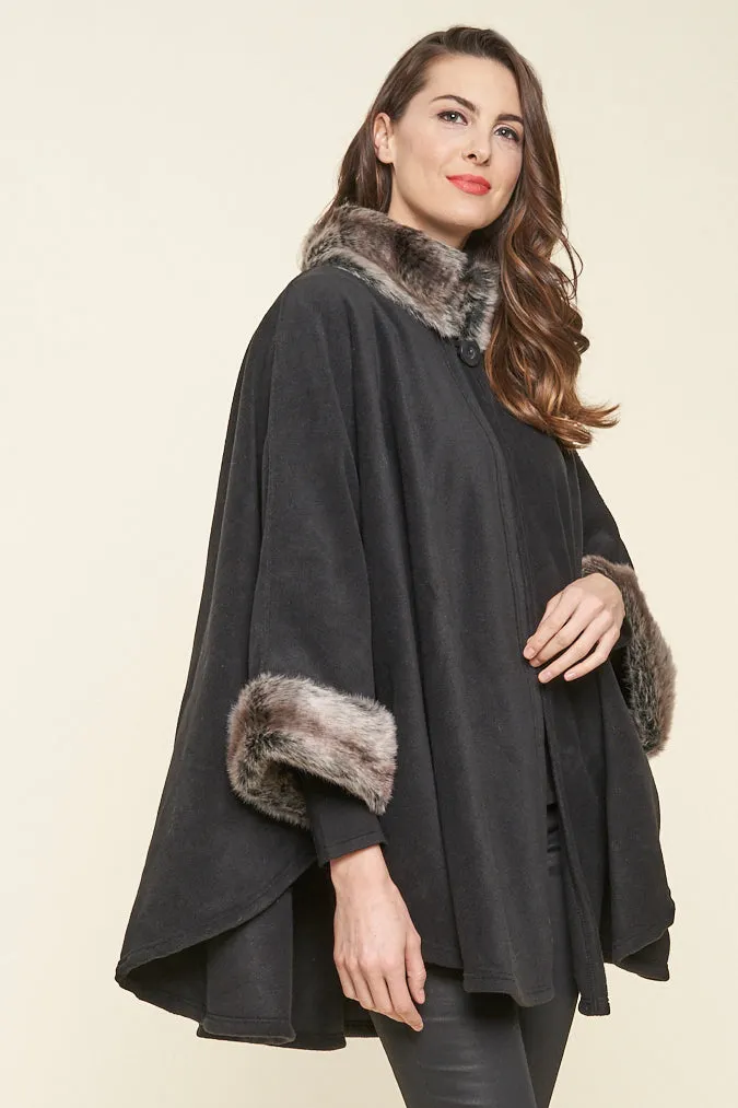 Desmona Faux Fur Trim Fleece Cape