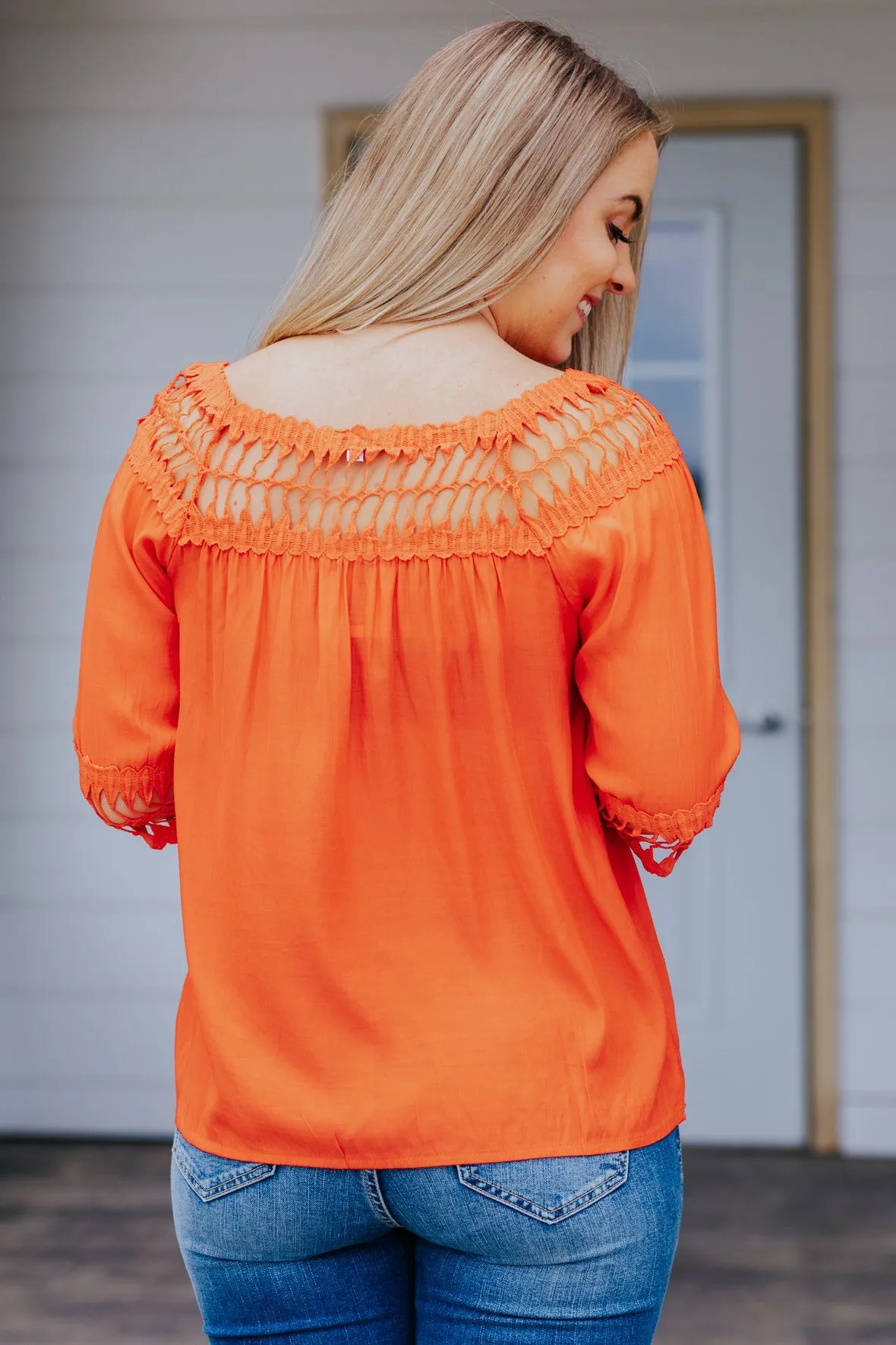 Done Up For Me Crochet Cutout Top in Orange