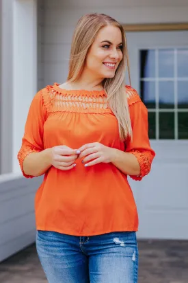 Done Up For Me Crochet Cutout Top in Orange