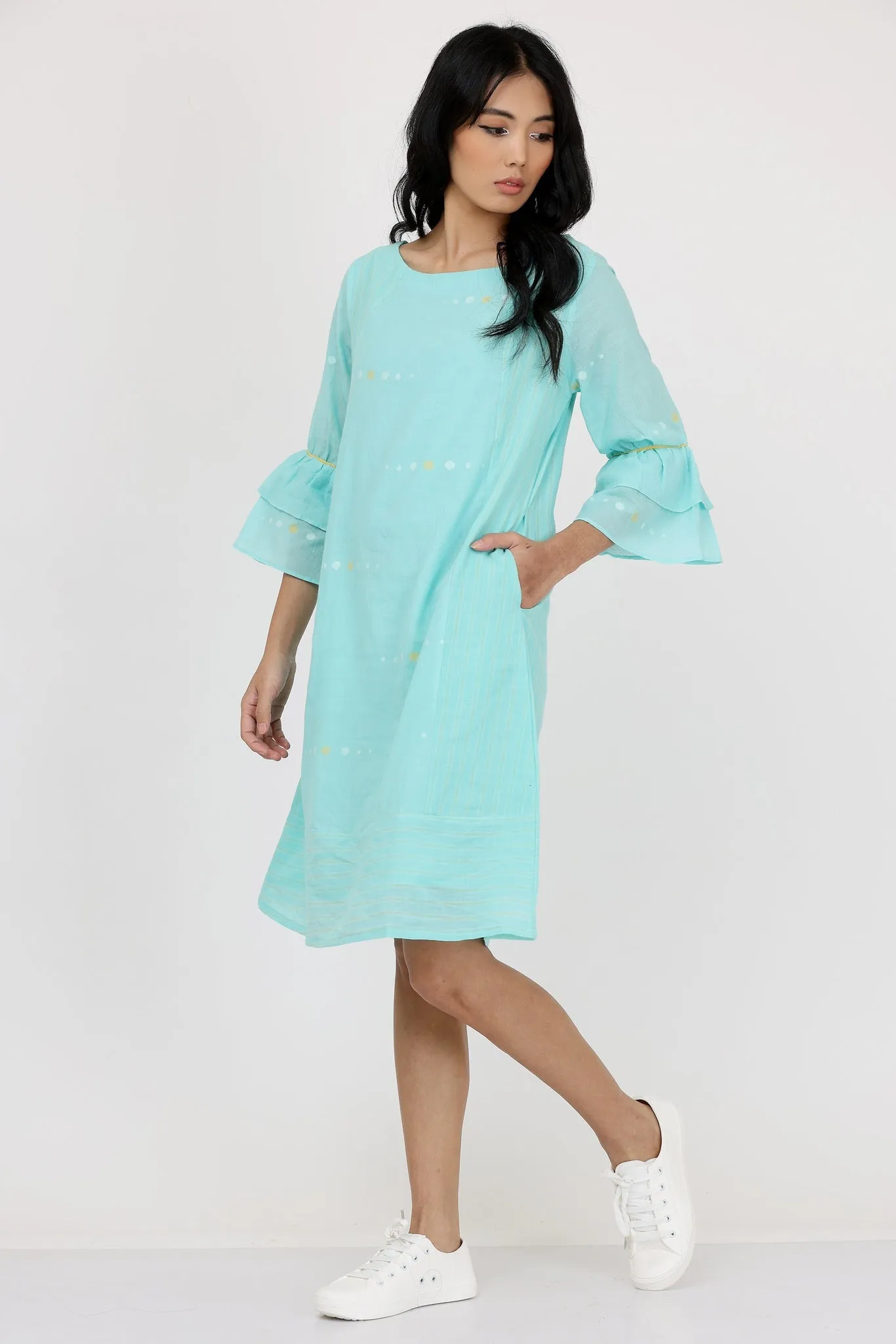 DOUBLE LAYER FRILL SLEEVES DRESS