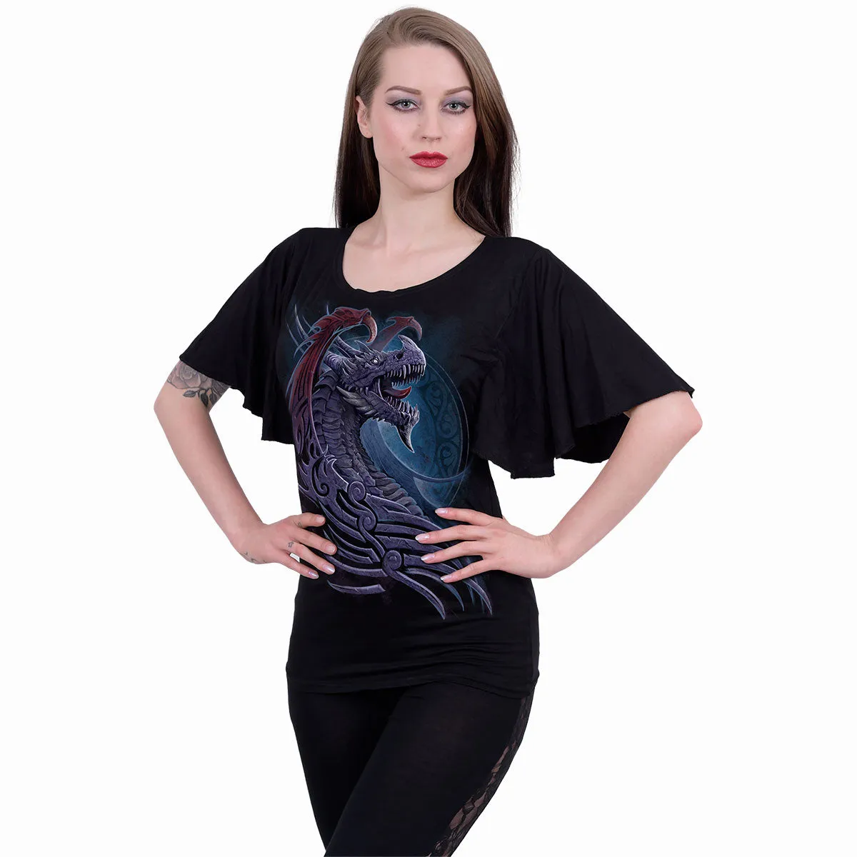 DRAGON BORNE - Boat Neck Bat Sleeve Top Black