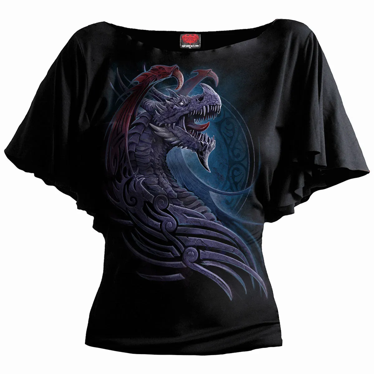 DRAGON BORNE - Boat Neck Bat Sleeve Top Black