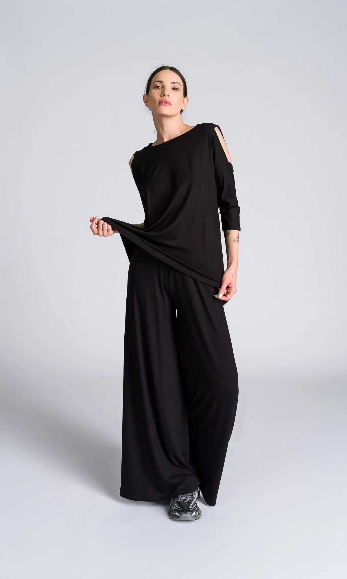 Draped Cross Back Top with Cut-out Shoulders