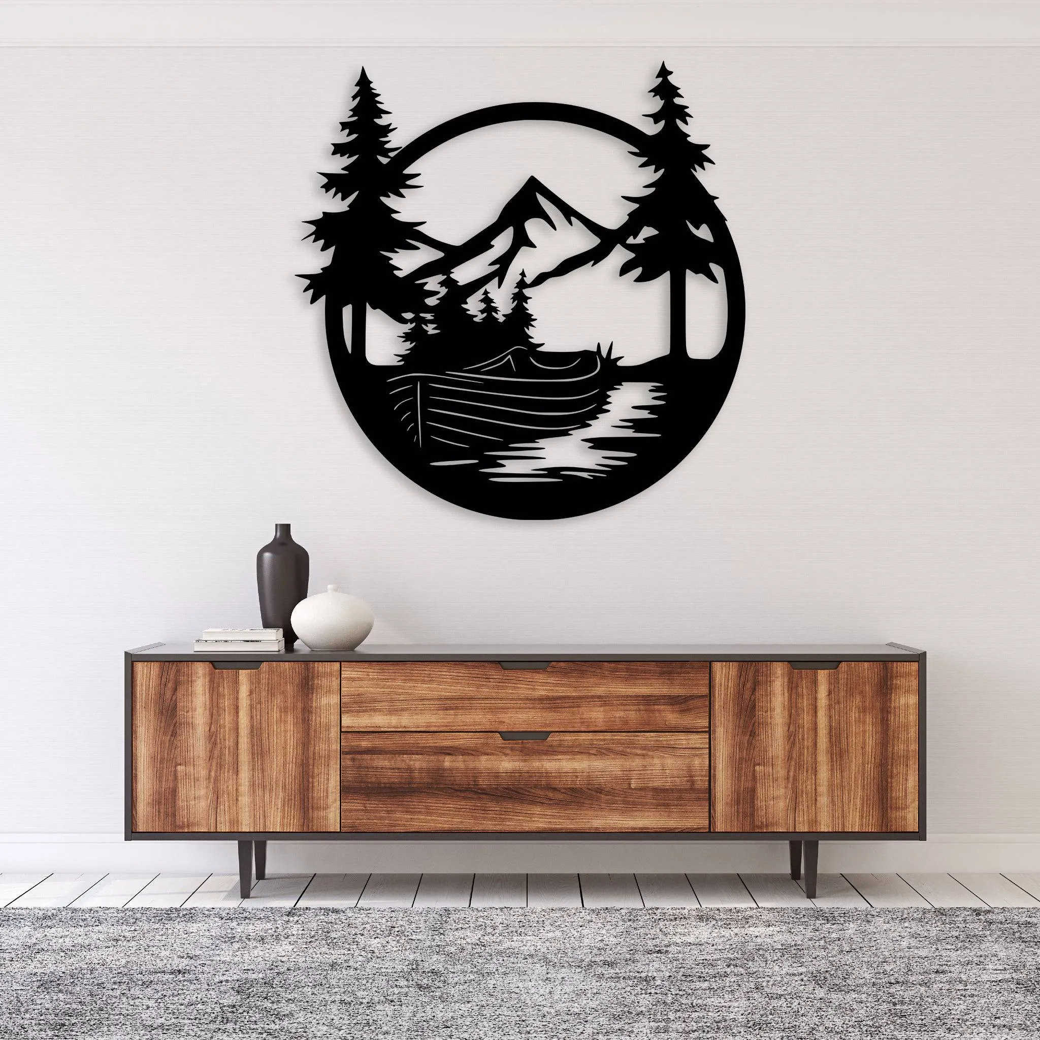 Drift Boat Mountain - Metal Wall Art