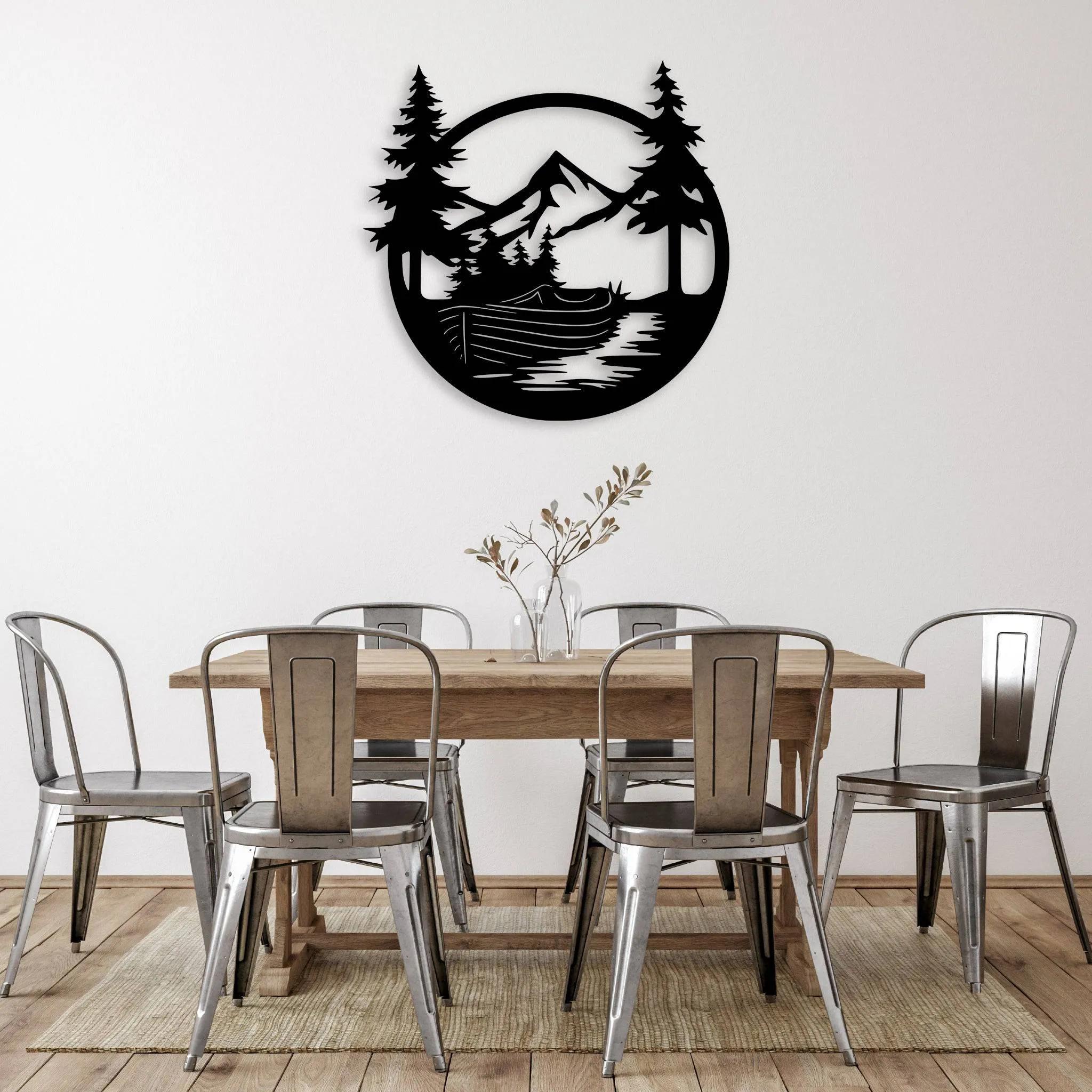 Drift Boat Mountain - Metal Wall Art