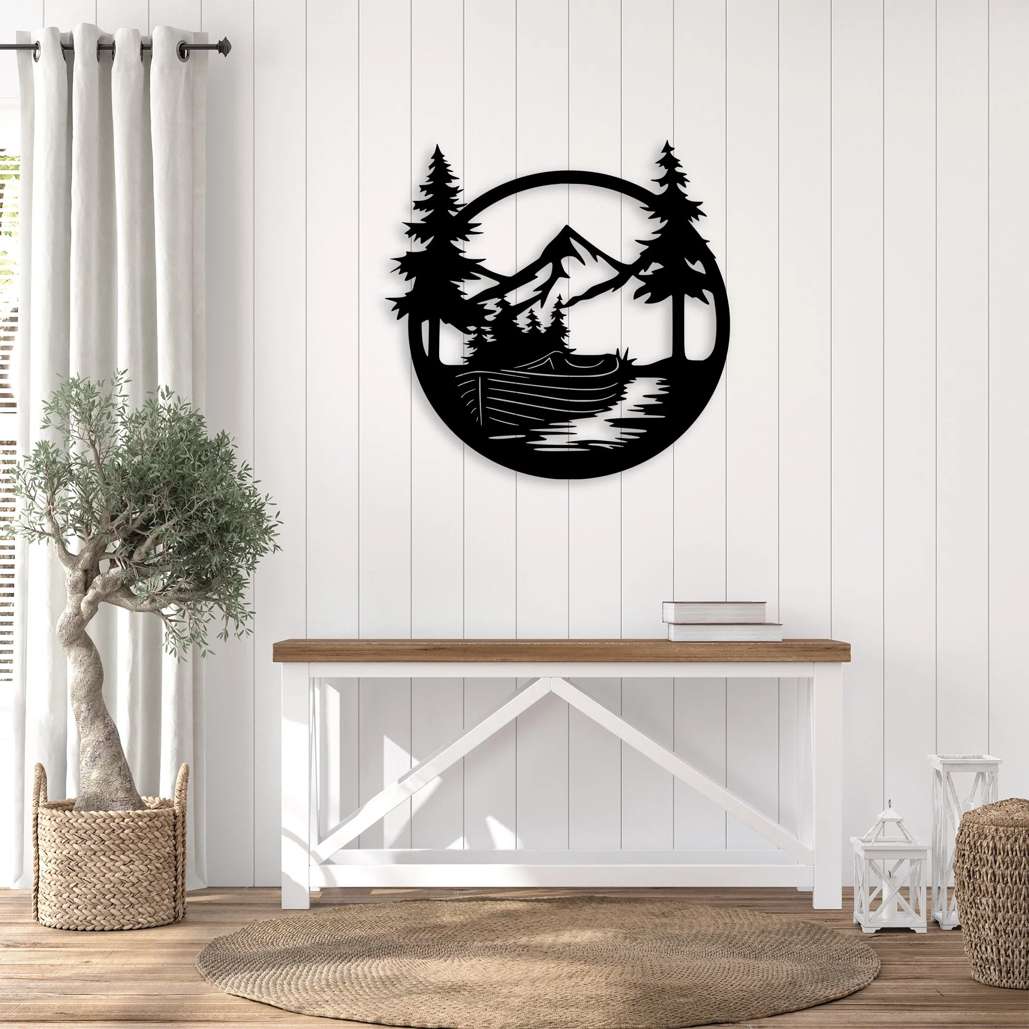 Drift Boat Mountain - Metal Wall Art