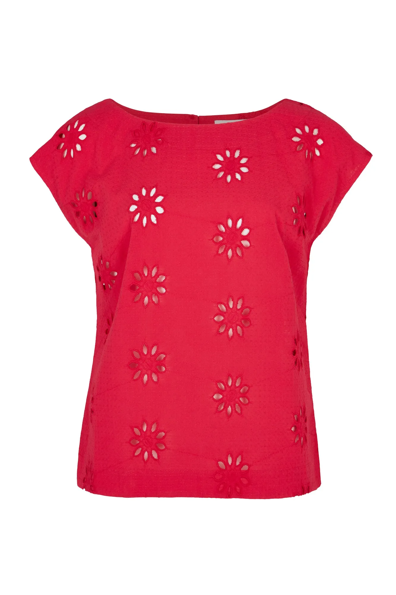 Edna Floral Broderie Crimson Red Top