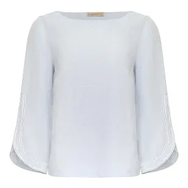 Embellished Linen Top - Sky