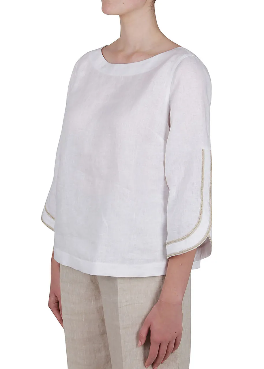 Embellished Linen Top - Sky