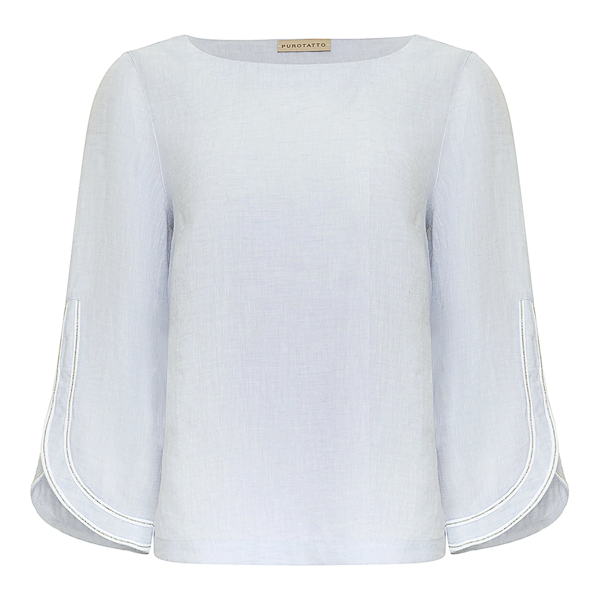 Embellished Linen Top - Sky