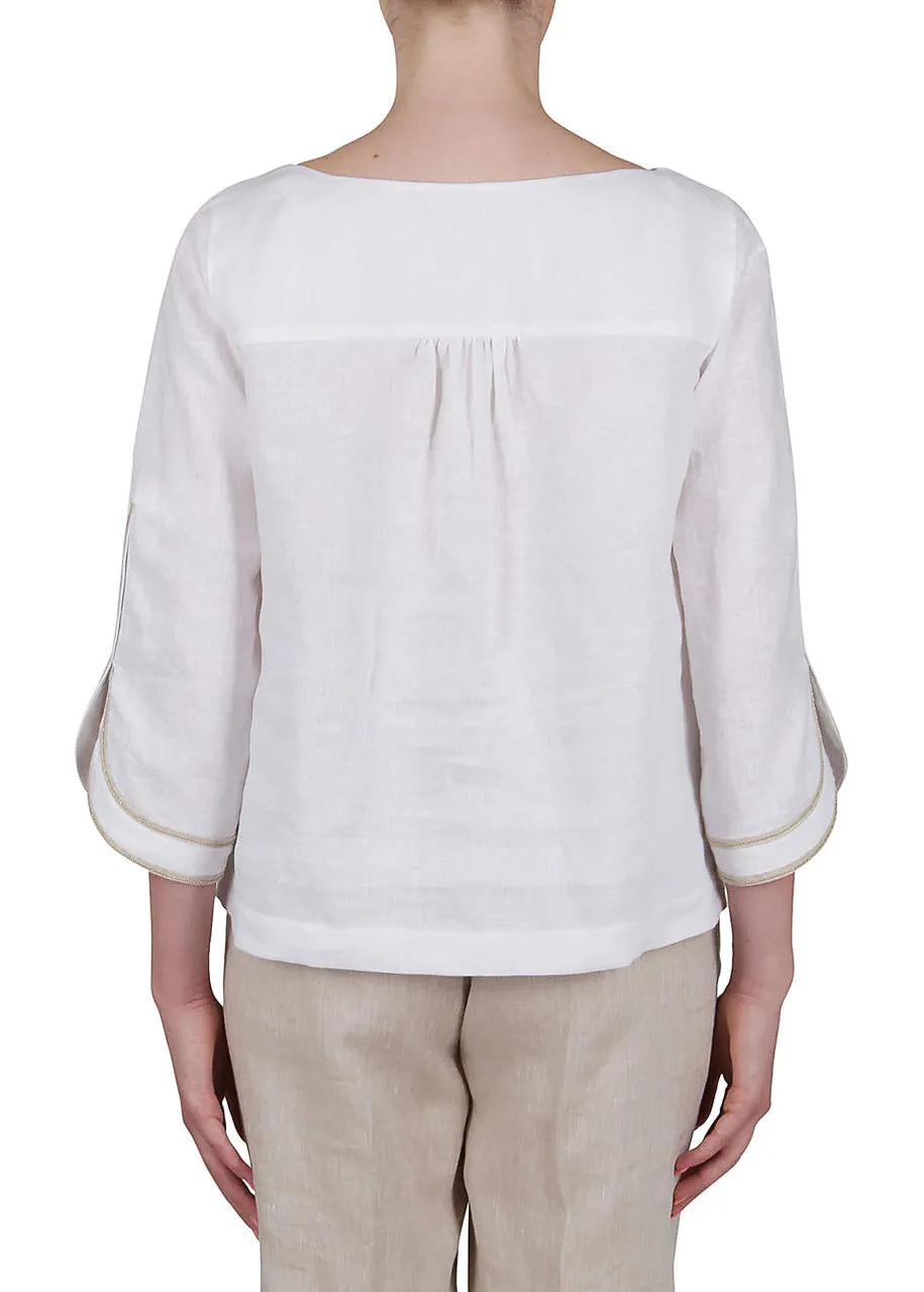 Embellished Linen Top - Sky