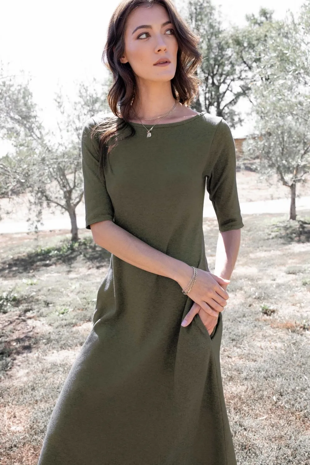 Essential Boatneck Midi Dress With Pockets