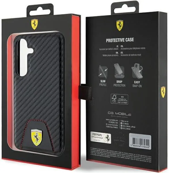 Ferrari Carbon Stitched Bottom Hard Case for Samsung Galaxy S24 6.2"  Black- FEHCS24SN3PUK