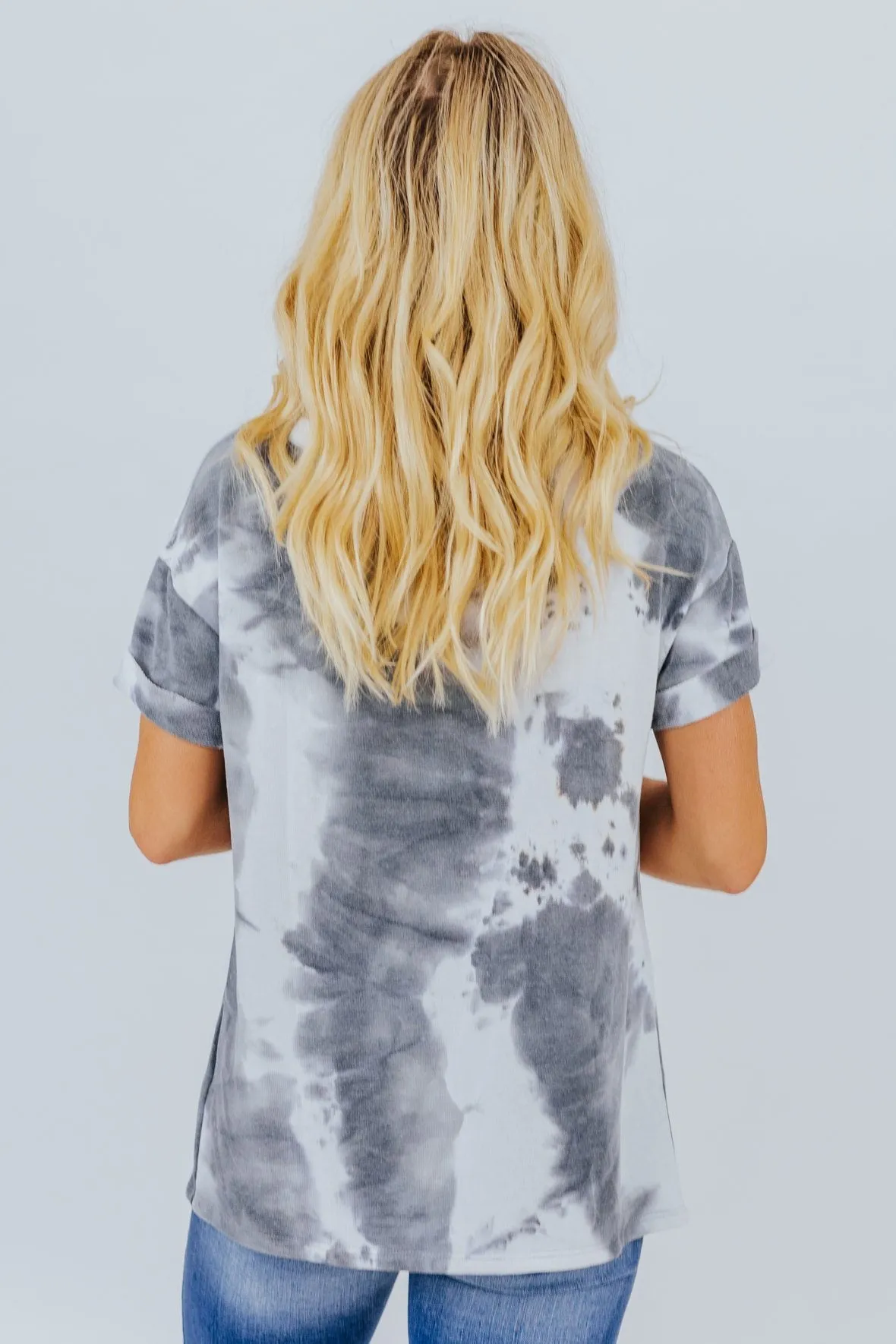 Fight Till The End Tie Dye Print Short Sleeve Top in Off White