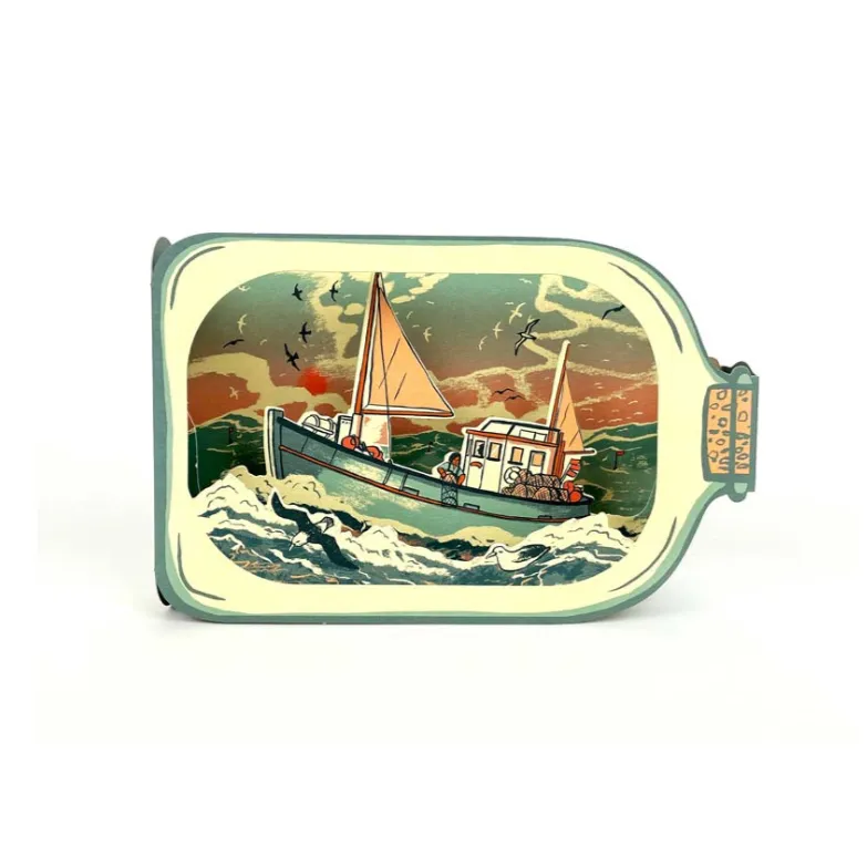 Fishing Boat in a Bottle - 3D Card