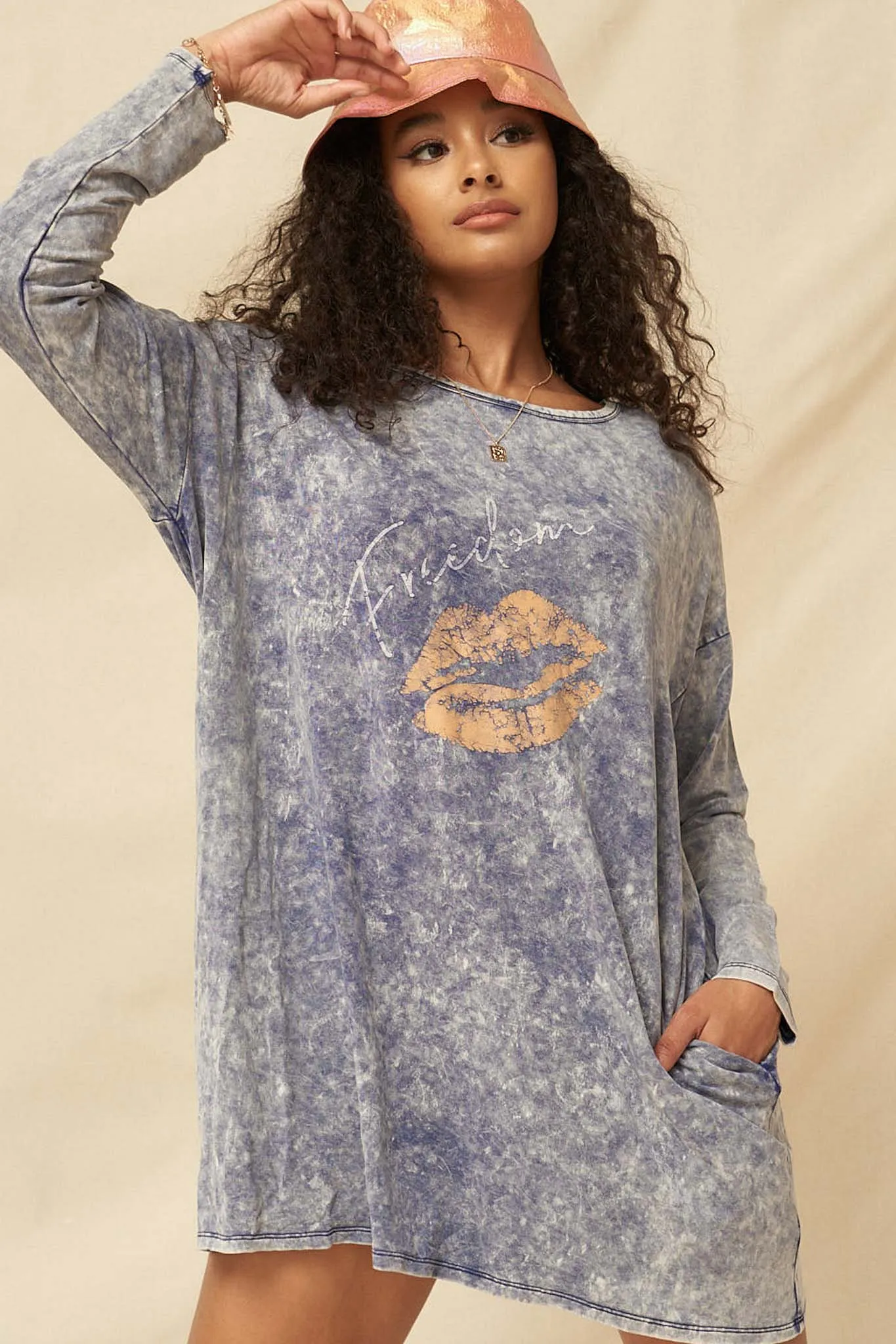 Freedom Vintage Long-Sleeve Graphic T-Shirt Dress