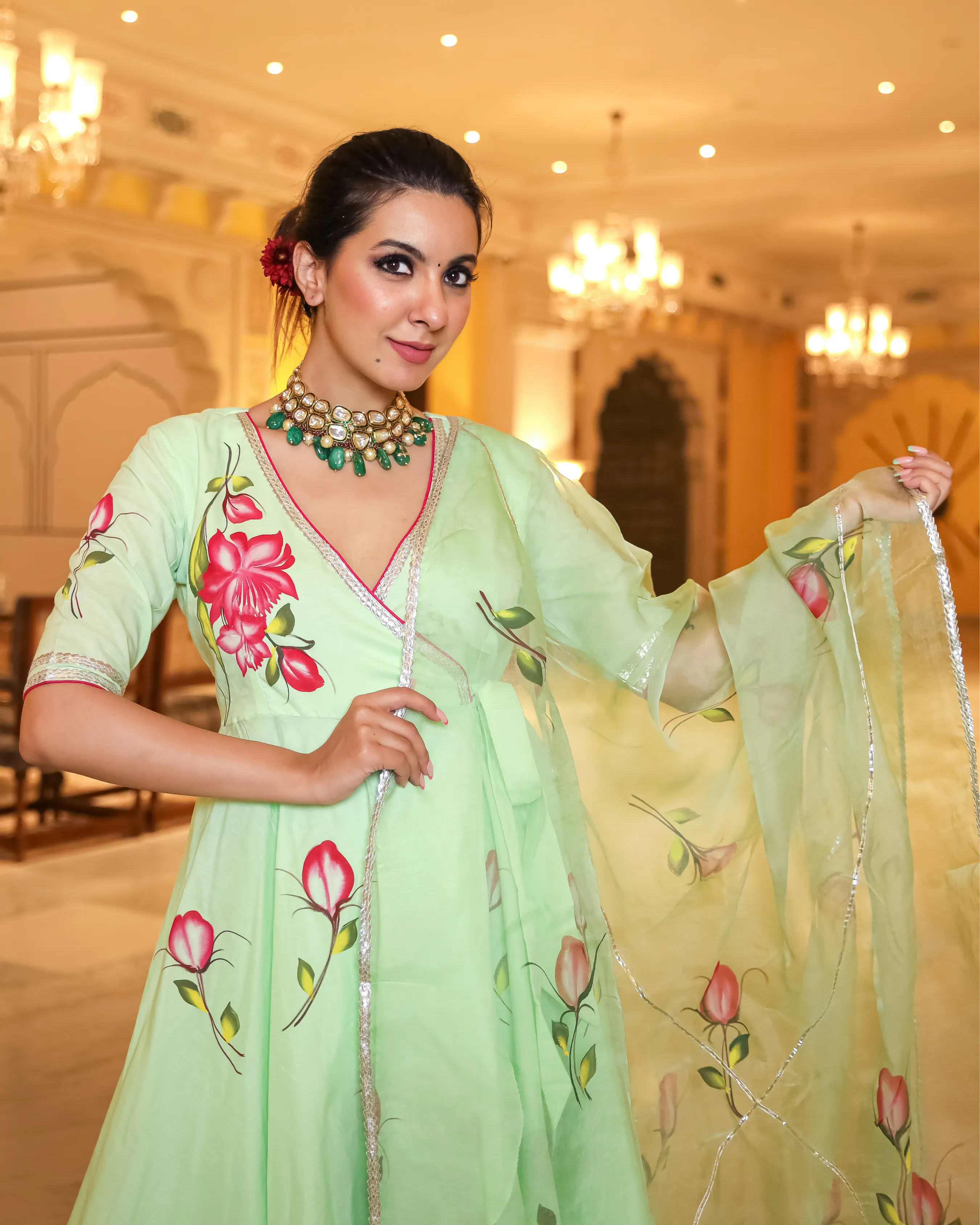 Green Mystery Handpainted Gota Sharara Set