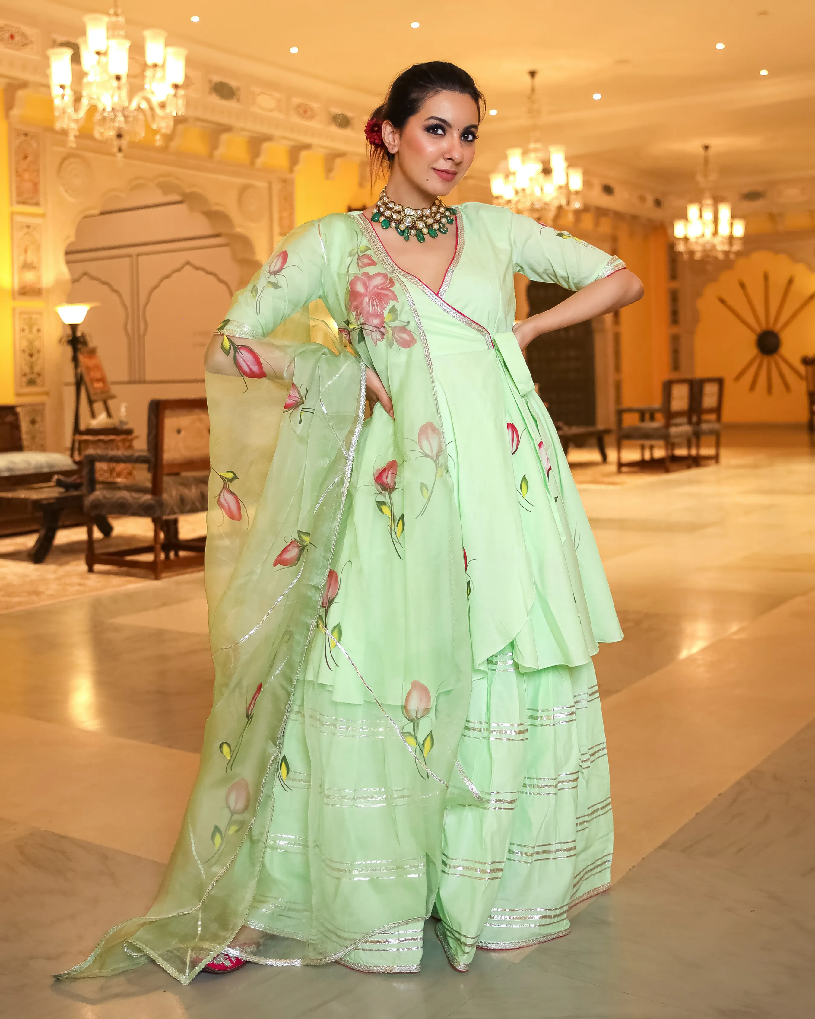 Green Mystery Handpainted Gota Sharara Set