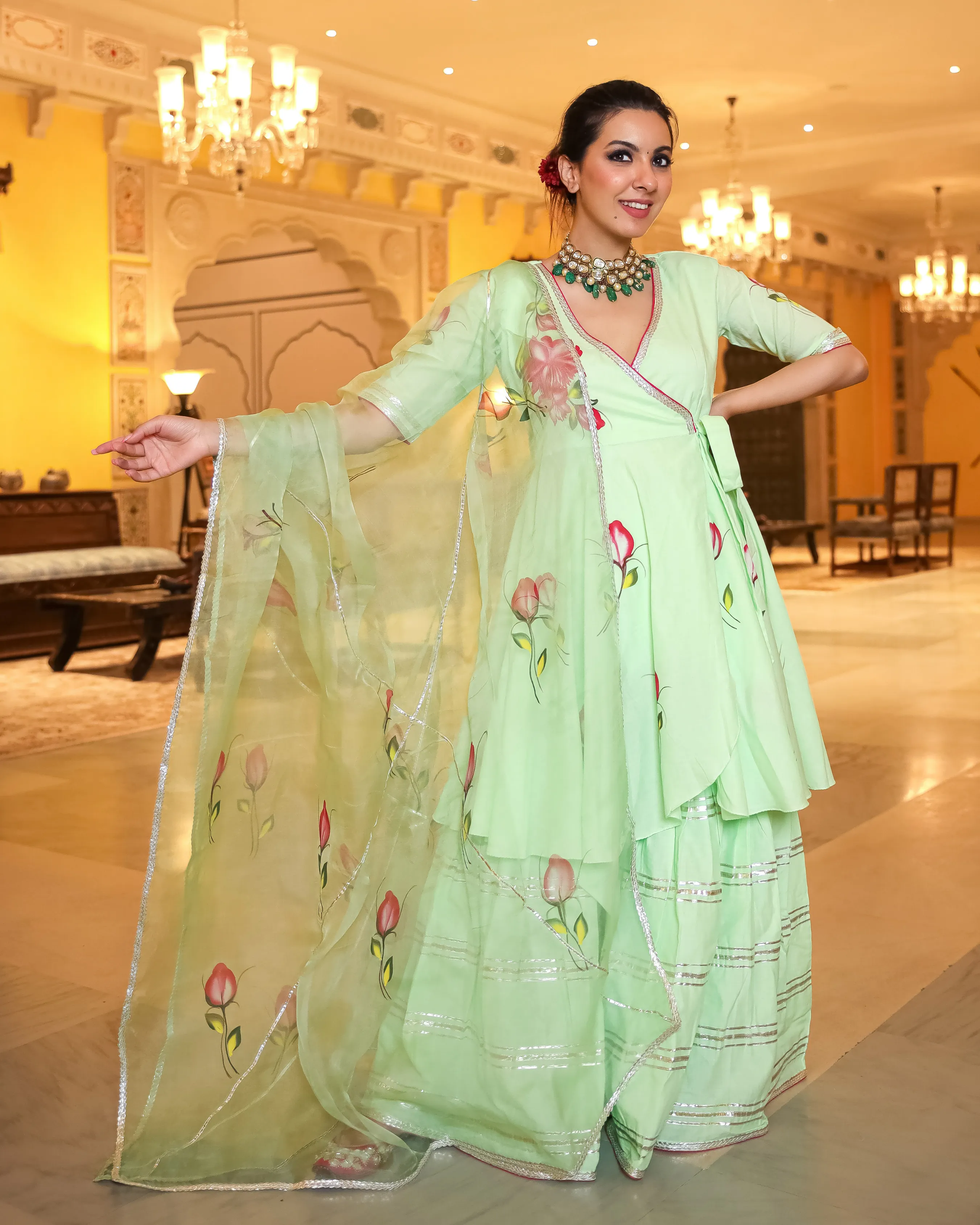 Green Mystery Handpainted Gota Sharara Set