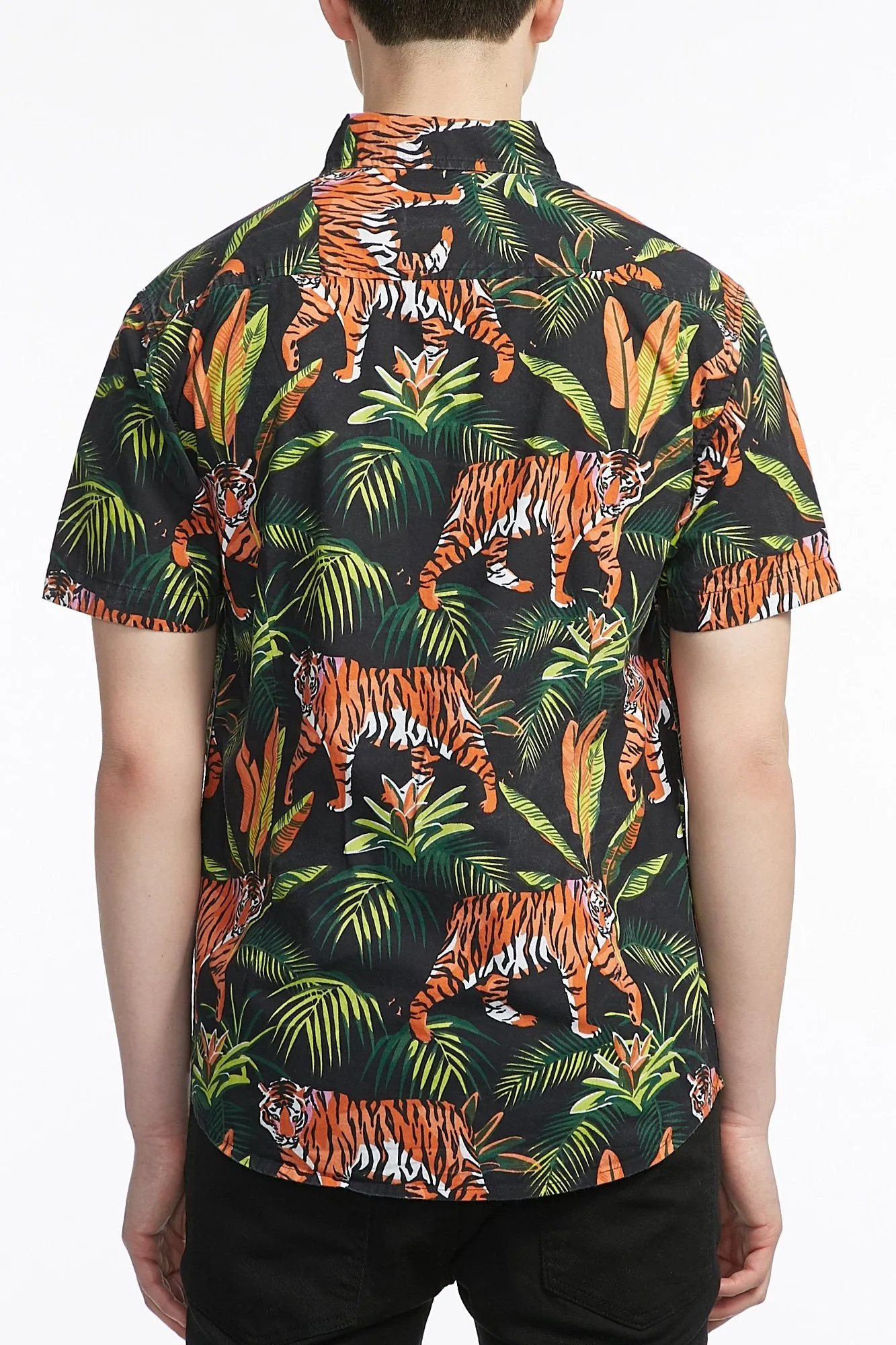 Guys Poplin Jungle Tiger Button-Up Shirt