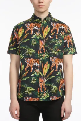 Guys Poplin Jungle Tiger Button-Up Shirt