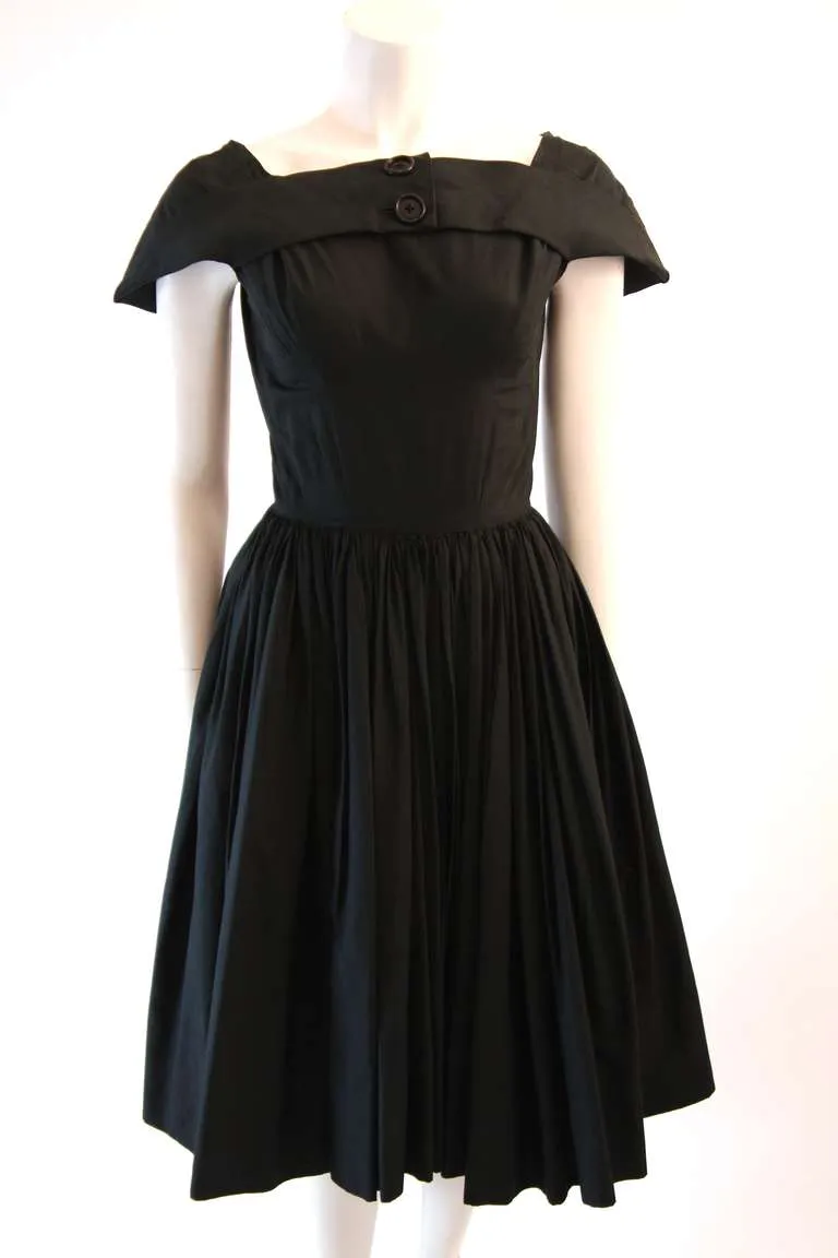 JAMES GALANOS Circa 1950s Black Boat Neck Cocktail Dress