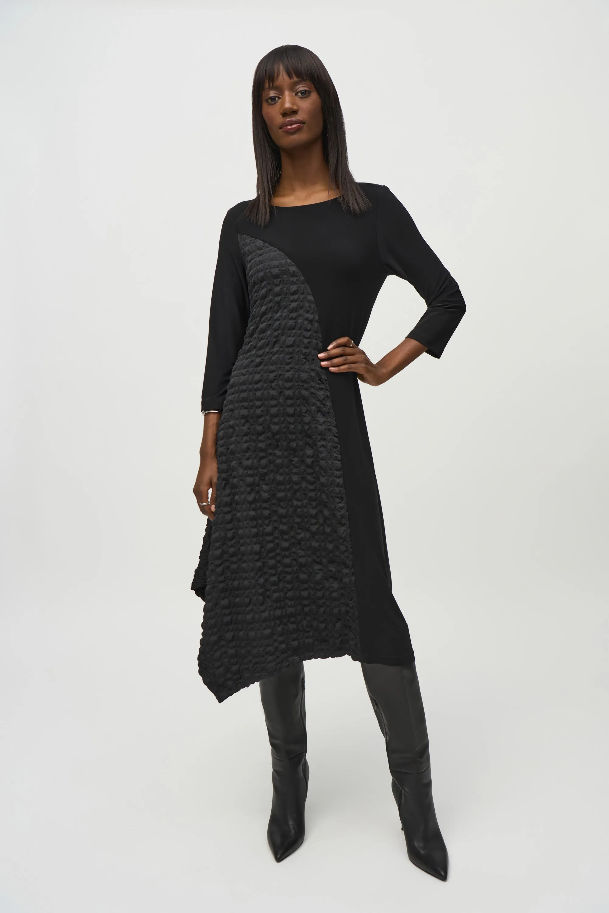 Joseph Ribkoff Jacquard Handkerchief Dress 244037 - Black