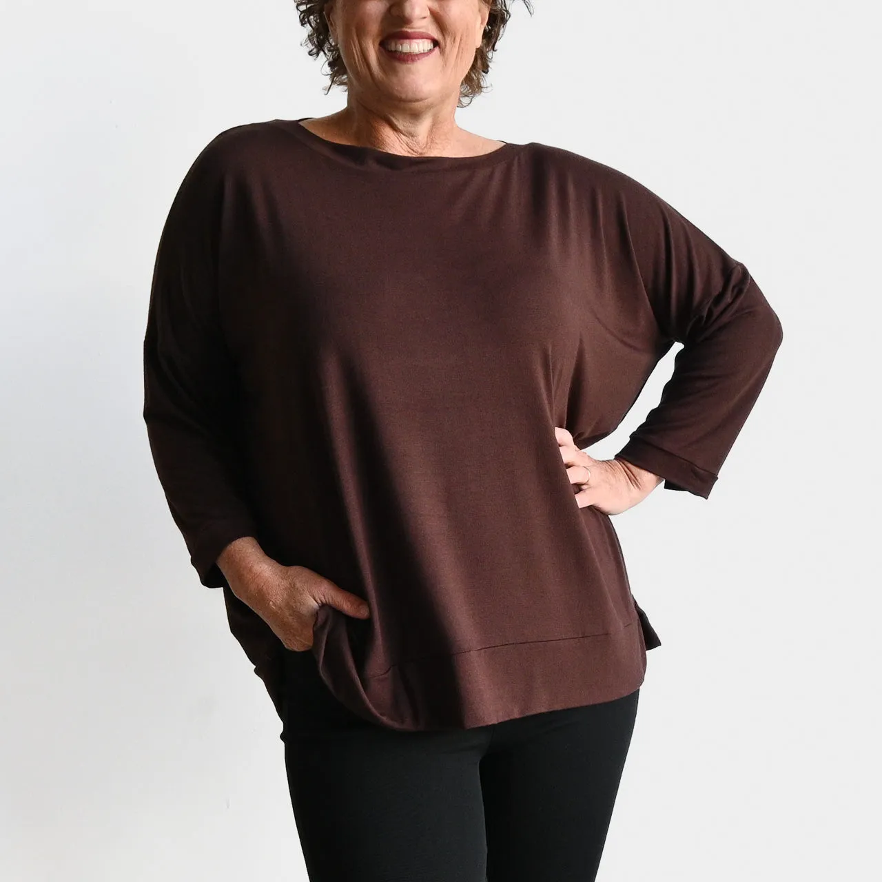 Just Wow Boat Neck Top in Bamboo by KOBOMO