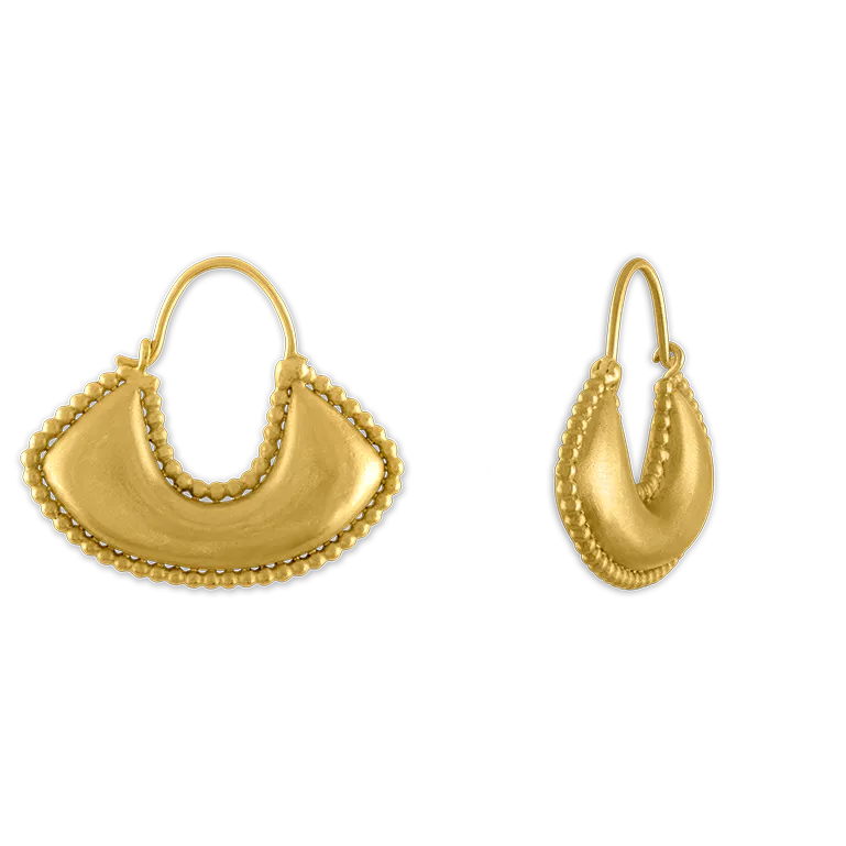 Large Granulated Boat-Shaped Hoop Earrings