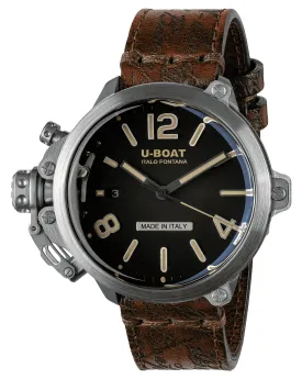 Limited Edition U-Boat Capsule Automatic Stainless Steel Black Dial Brown Leather Strap Date Mens Watch 8809