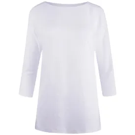 Linen Boat Neck Dolman Sleeve Tee in White