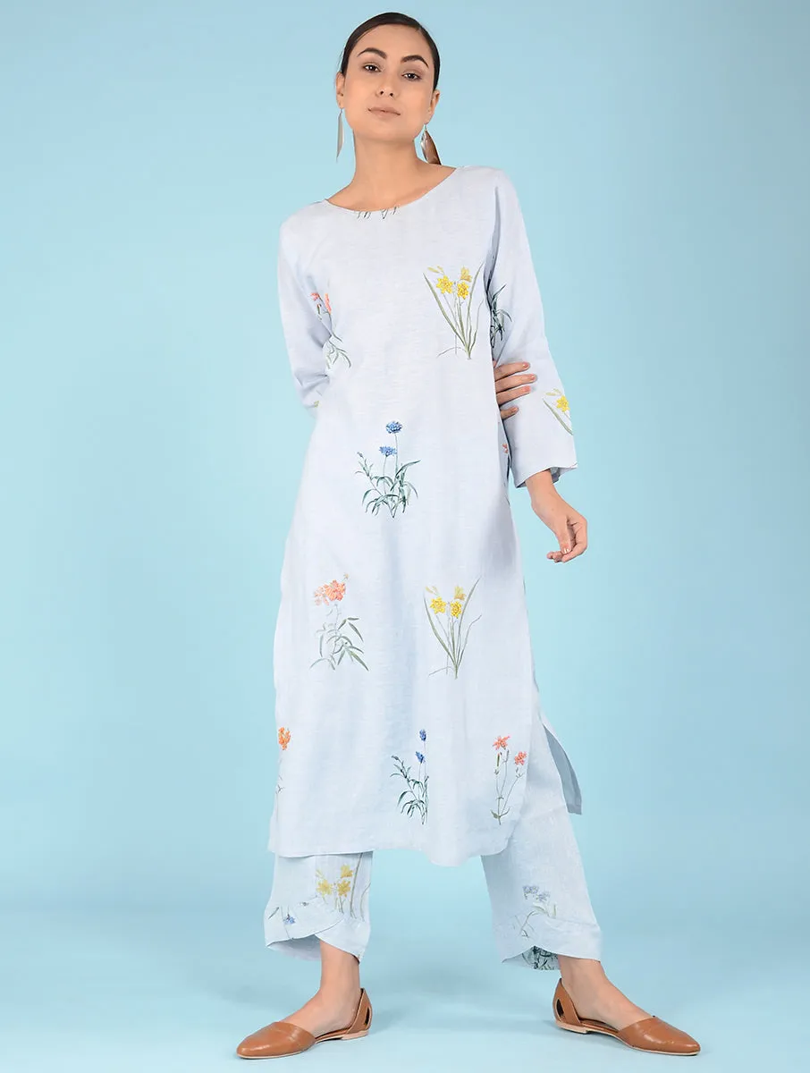 Lydia Watercolor Botanical Printed Linen Kurta