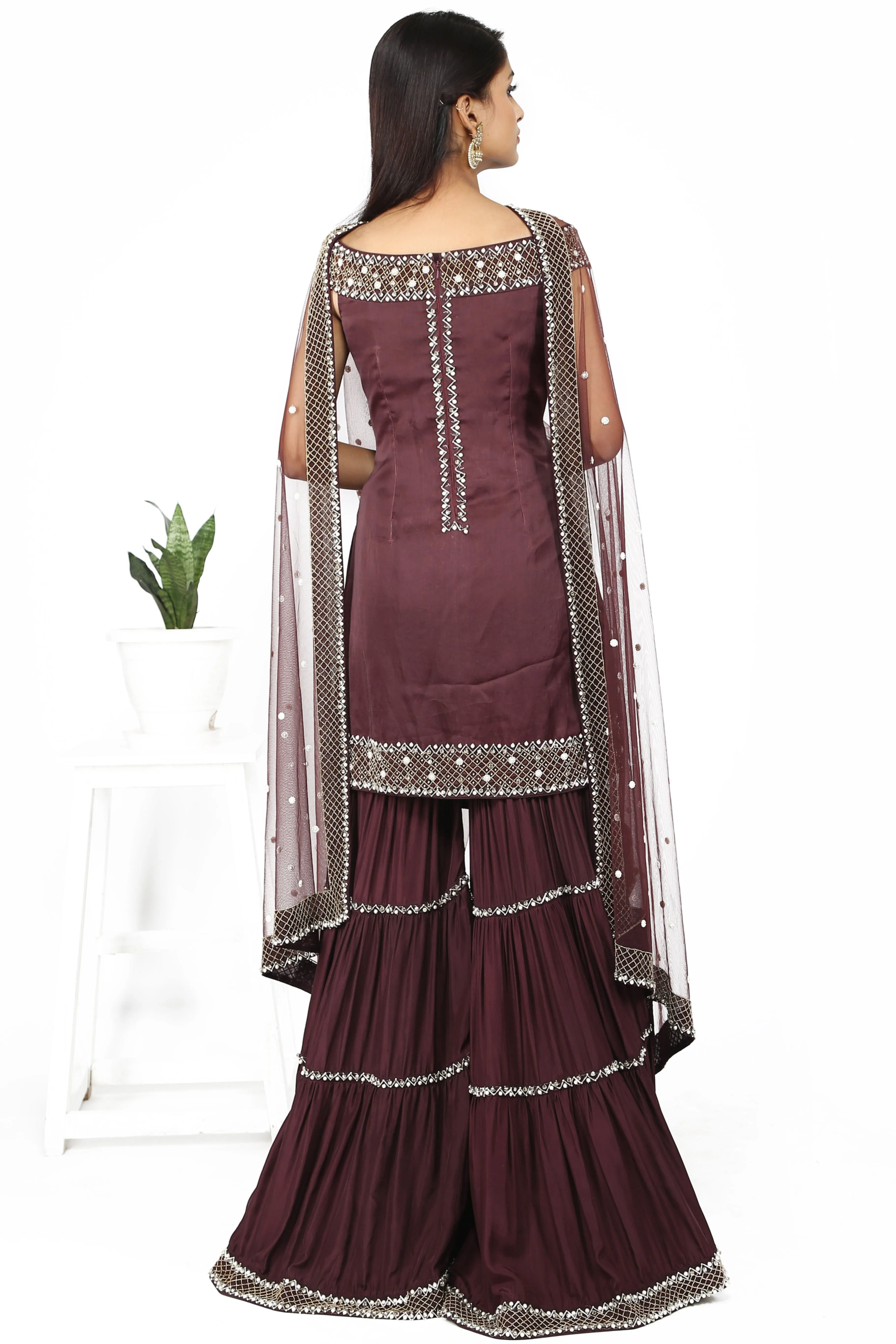 Mahogany brown sharara set.