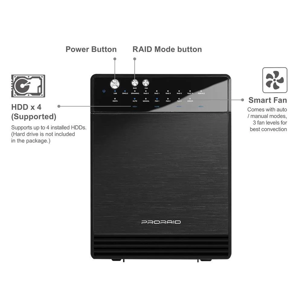 Mediasonic PRORAID 4 Bay 3.5" SATA Hard Drive Enclosure - USB 3.0 & eSATA 12TB Support (HFR7-SU3S2)