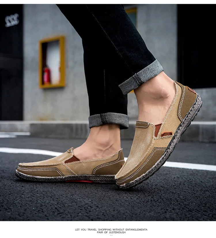 Men's Slip on Cloth Deck Shoes Washable  Canvas Vintage Casual Loafer Boat Shoes