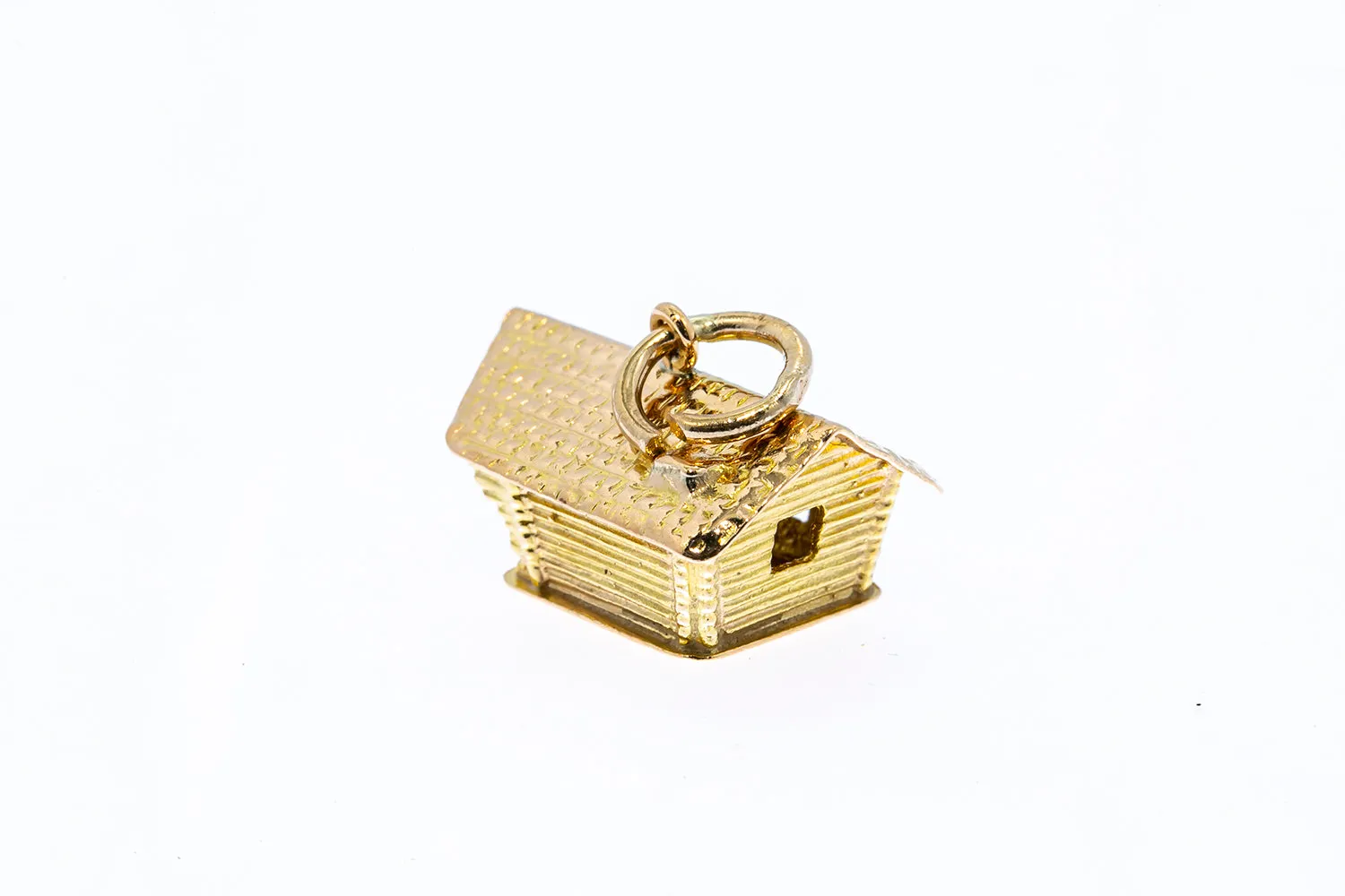 Mokkielama Suomi Finland Cabin Chalet Charm 14K 585 Yellow Gold Cottage Pendant