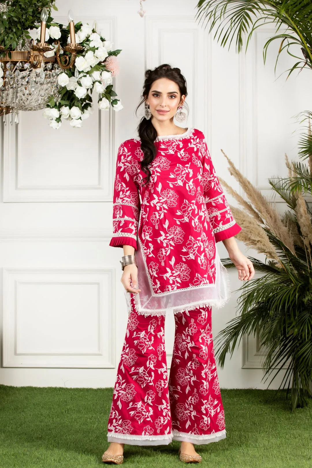 Mulmul Cotton Hydrangea Kurta With Mulmul Hydrangea Pyajama