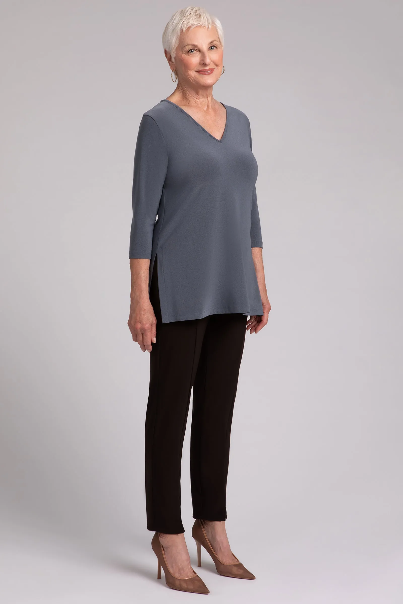 Nu Ideal V-Neck Tunic | Melange Gunmetal