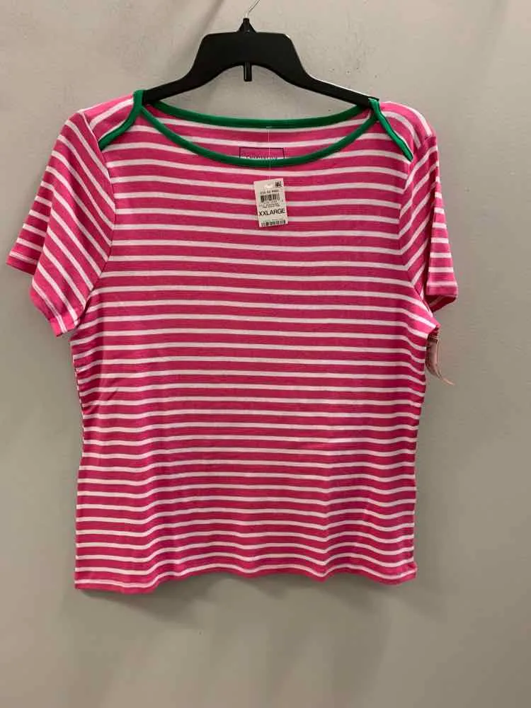 NWT CHARTER CLUB PLUS SIZES Size XXL PNK/WHT/GRN Stripe SHORT SLEEVES TOP