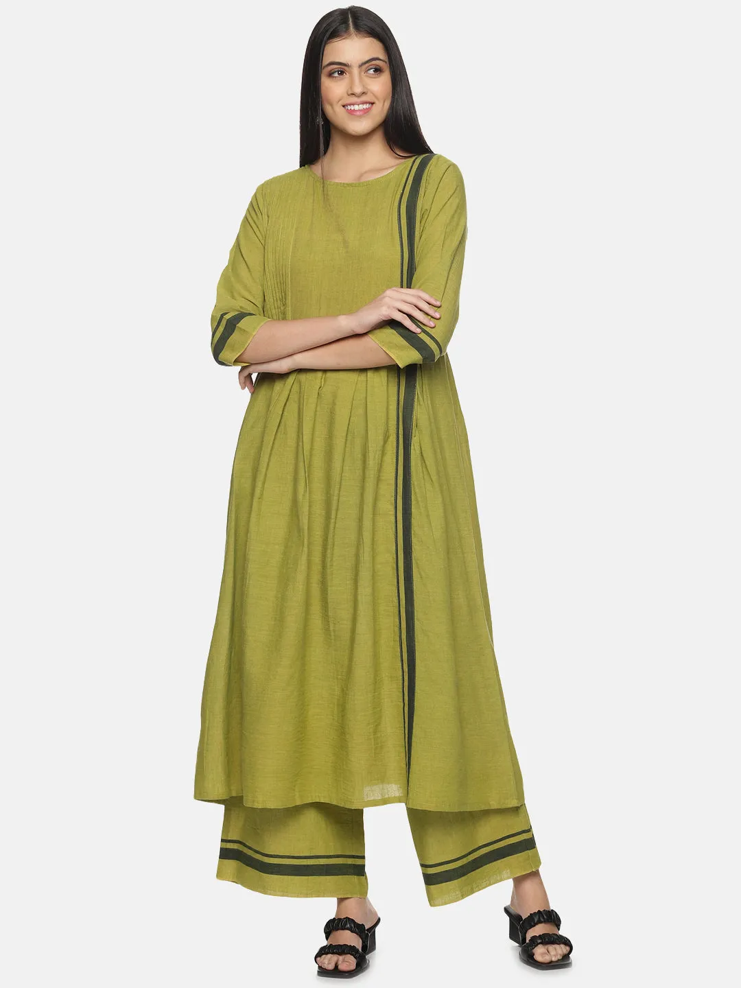 Olive Green Handloom Co-ord Set