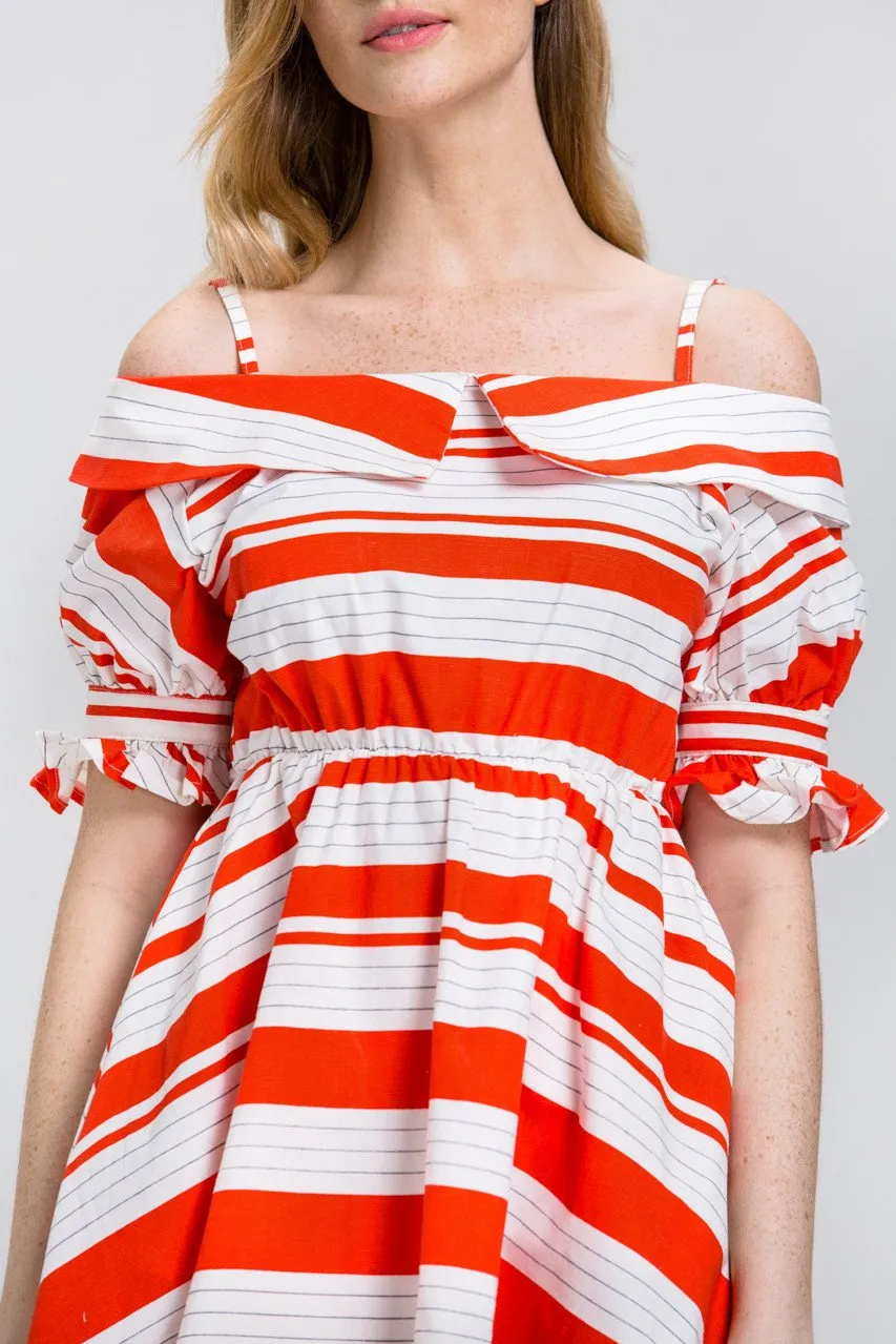 Orange Stripe Boat Collar Mini Dress