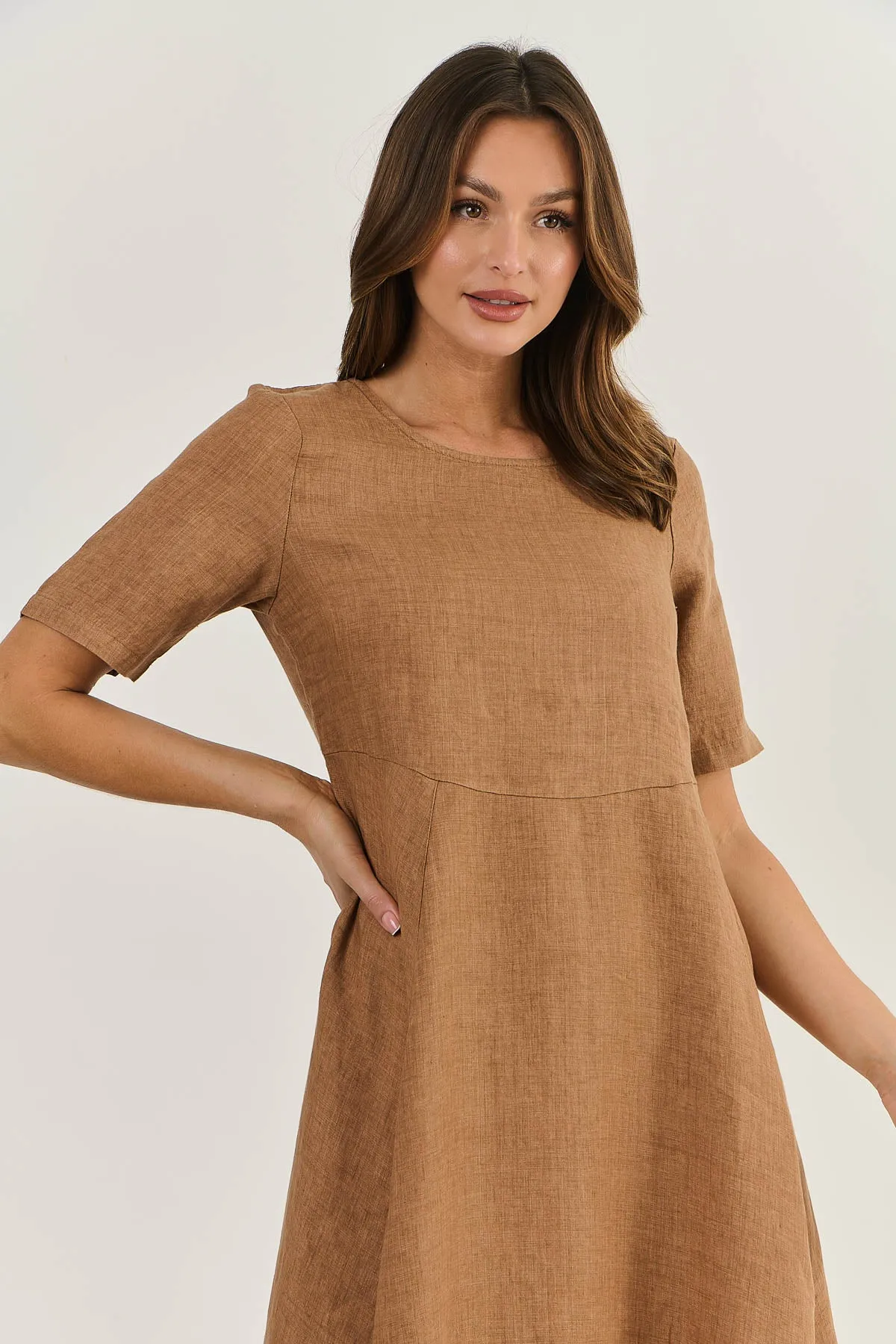 Peek a Boo Linen Dress Gingerbread