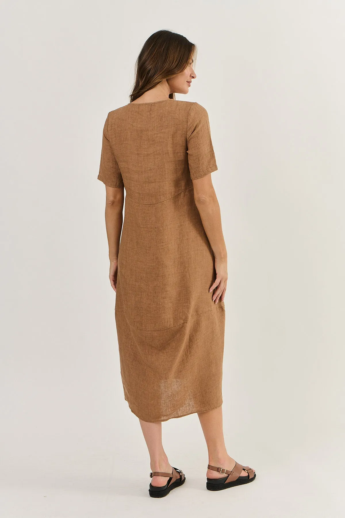 Peek a Boo Linen Dress Gingerbread